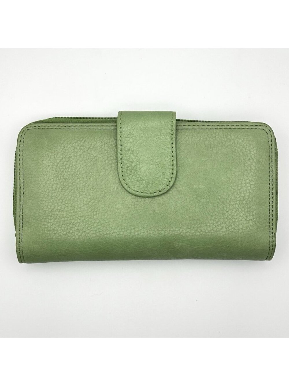 Green Wallet Checkbook Leather Exterior Snap Closure